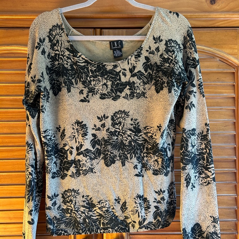 INC International Concepts Black Floral Sweater